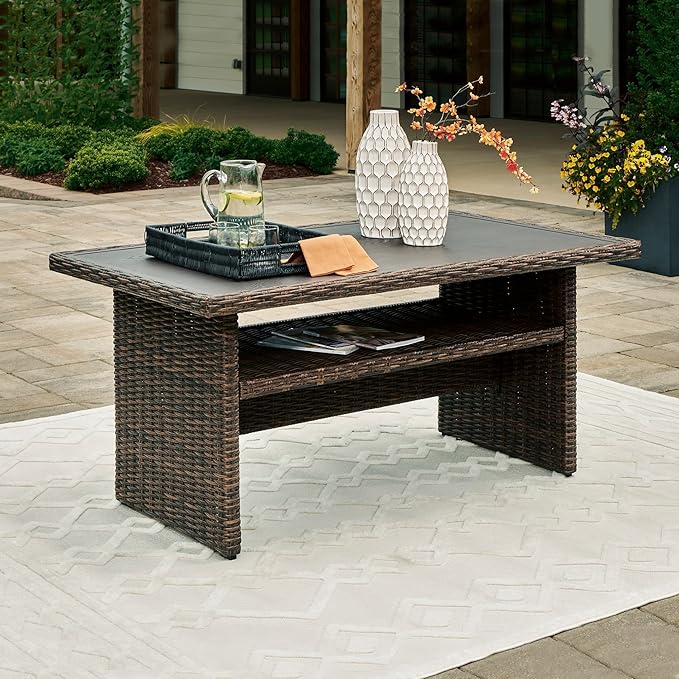 Signature Design by Ashley Brook Ranch Casual Outdoor Multi-use Table with 1 Fixed Shelf, Dark Brown & Gray