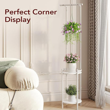 Plant Stand Indoor Outdoor - Heavy Duty Metal 2-tier Hanging Plant Holder Space-Saving Iron Plant Stands Tall Plant Shelf for Living Room Garden Balcony (White)