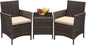Greesum 3 Pieces Patio Furniture Sets Outdoor PE Rattan Wicker Chairs with Soft Cushion and Glass Coffee Table for Garden Backyard Porch Poolside, Brown and Beige