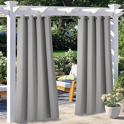 NICETOWN 2 Panels Outdoor Curtains for Patio Waterproof W52 x L108, Thermal Insulated Stainless Steel Grommet Blackout Outdoor/Indoor Curtains Privacy Protect for Landscape, Silver Grey