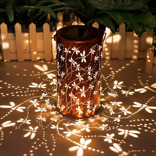 Birthday Gifts for Women Mom Grandma Ladies Solar Lanterns Outdoor Hanging Dragonfly Hollowed-Out Metal Waterproof LED Garden Decor Outside for Patio Yard Porch
