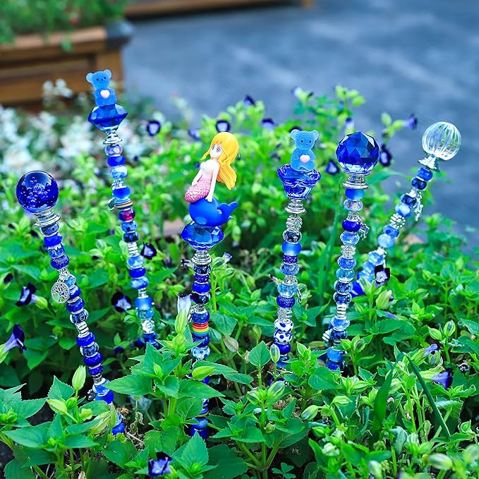 Decorative Garden Stakes Kit, 158 Pcs Fairy Wand DIY Set, Sapphire Blue