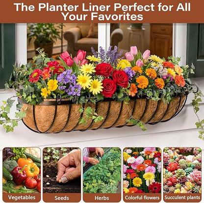 Legigo 4PCS 36 Inch Natural Trough Coco Coir Liners Planters Replacement, Pre-Formed Window Basket Coconut Coir Fiber Liner for Garden Window Flower Box Pots, Fence Trough Planter, Wall Planter Basket