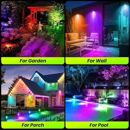 ZZXX 20W RGB Outdoor Spotlight Halloween 120V Color Changing Landscape Lights Waterproof LED Multicoloured Spotlights, Dimmable, Timer, Memory Function with US 3-Plug in (2 Pack)