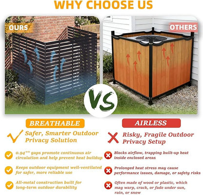 46.4" H X 47.3" W Metal Privacy Screen Outdoor - 10 Panels Freestanding Privacy Fence Panels with Stakes - Decorative Garden Air Conditioner Trash Can Pool Equipment for Backyard Patio