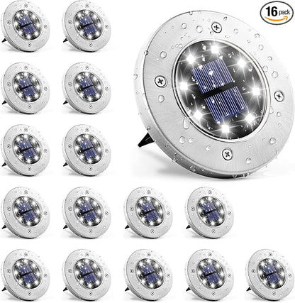 GIGALUMI Solar Ground Lights - No-Drill Fence Lighting Solution, Waterproof Perimeter Lights Compatible with Wood, Metal & Concrete Fences (16 Pack Cool White)