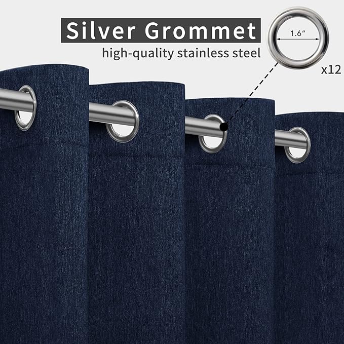 Easy-Going Linen Look Outdoor Curtains Waterproof Windproof Porch Curtains, Soft Thicken Outdoor Privacy Curtains for Patio, Gazebo, Grommet Top and Tab Bottom Drape, 1 Panel, 110x84 inch, Navy