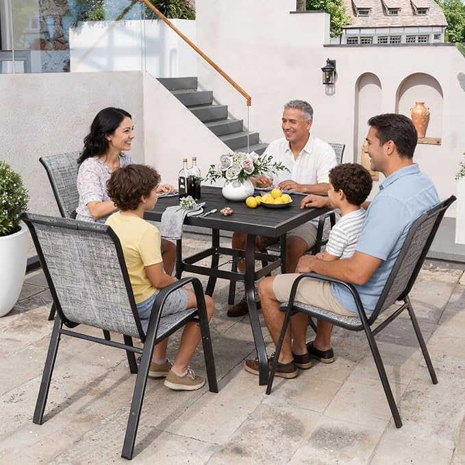 Stackable Patio Dining Chairs, Set of 4 in Grey Textilene Mesh