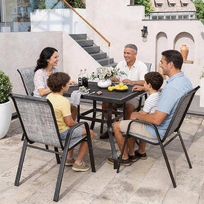 Stackable Patio Dining Chairs, Set of 4 in Grey Textilene Mesh