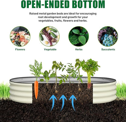 SnugNiture 2 Pcs 6x3x1ft Raised Garden Bed Kit, Outdoor Oval Metal Garden Planter, Ground Planter Box for Gardening Vegetables Flowers, White