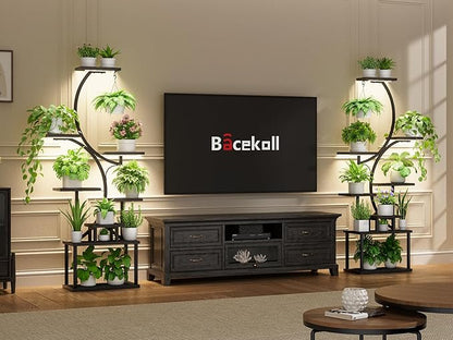 Plant Stand Indoor with Grow Lights - 62" Tall Plant Shelf, Lighted Corner Plant Stands for Indoor Growing, 8 Tiered Large Flower Holder, S-Shaped Plants Rack for Living Room, Patent Design, Black