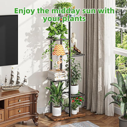 Simple Trending Plant Stand Indoor, Tall 6 Tier Metal Plant Shelf for Multiple Plants, Tiered Flower Pot Stands for Patio Garden Balcony Living Room Bedroom, Brown