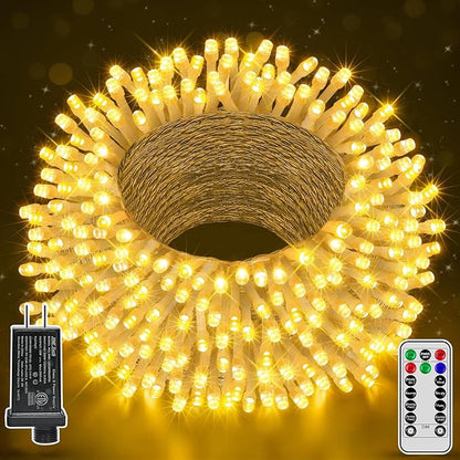 String Lights, 196 FT, 600 LEDs, Warm White, IP44 Waterproof
