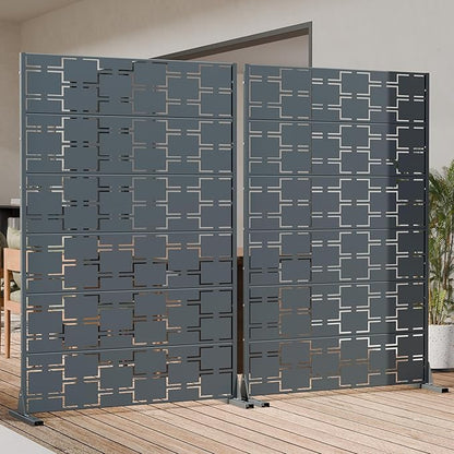 Casaphoria Metal Privacy Screen Outdoor, 72" H x 47" W Freestanding Decorative Privacy Screen for Patio Deck Balcony Garden with Stable Base, Darkgray-Square
