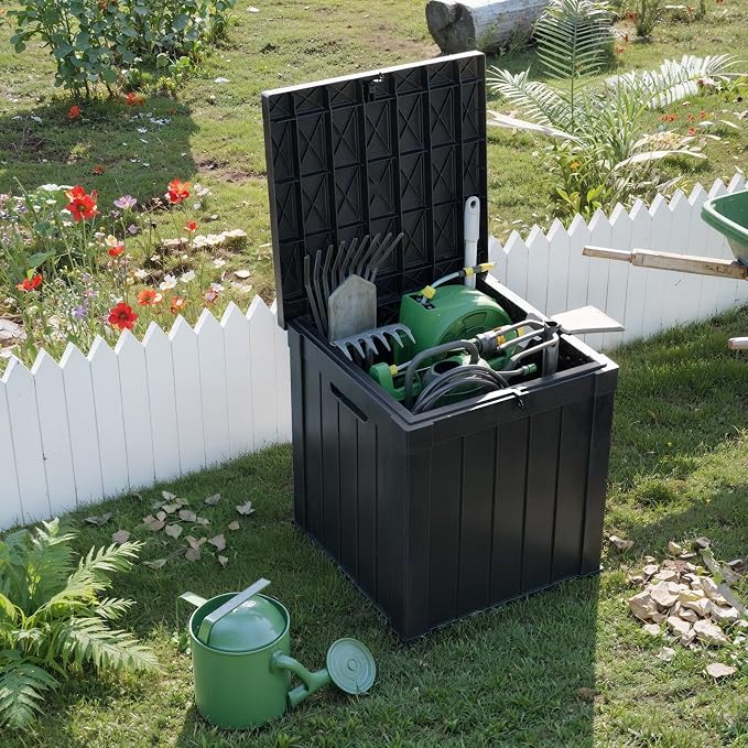 Deck Box, 51 Gallon Black Resin Outdoor Storage with Lockable Lid