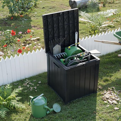 Deck Box, 51 Gallon Black Resin Outdoor Storage with Lockable Lid