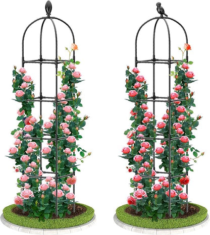 2 Pack Garden Obelisk Trellis, 70" Tall Plant Support for Climbing Vine, Metal Covered Plastic Coating Rustproof Heavy Duty Rose Trellis Indoor Outdoor(Black, 70 * 11.8 * 11.8IN（H*W*L）)