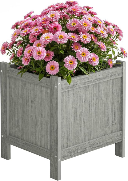 LUE BONA Outdoor Plant Pots, 13.7" x 12.5" x 14.5" HDPS Flower Pots with Drainage Holes, Outdoor Planters Boxes for Outdoor Plants - Porch Patio, Garden or Entryway, Light Gray-Oil Printed