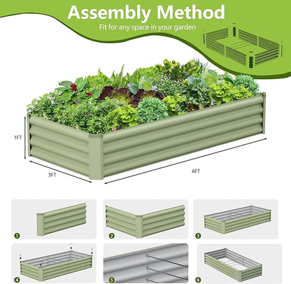 2PCS 6x3x1FT Galvanized Raised Garden Bed, Galvanized Planter Raised Garden Boxes Outdoor, Large Metal Raised Garden Beds for Vegetables-Green