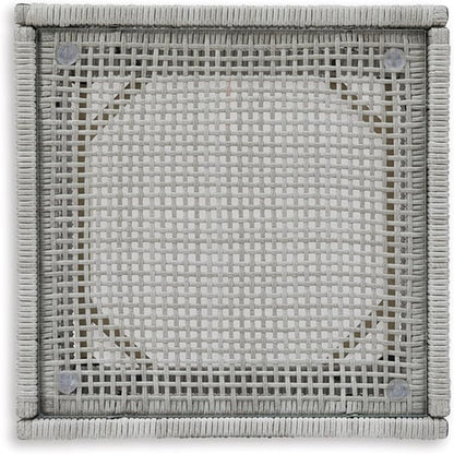 Signature Design by Ashley Seton Creek Contemporary Chic Outdoor All-Weather Resin Wicker End Table with Tempered Glass Tabletop, Gray & Light Brown