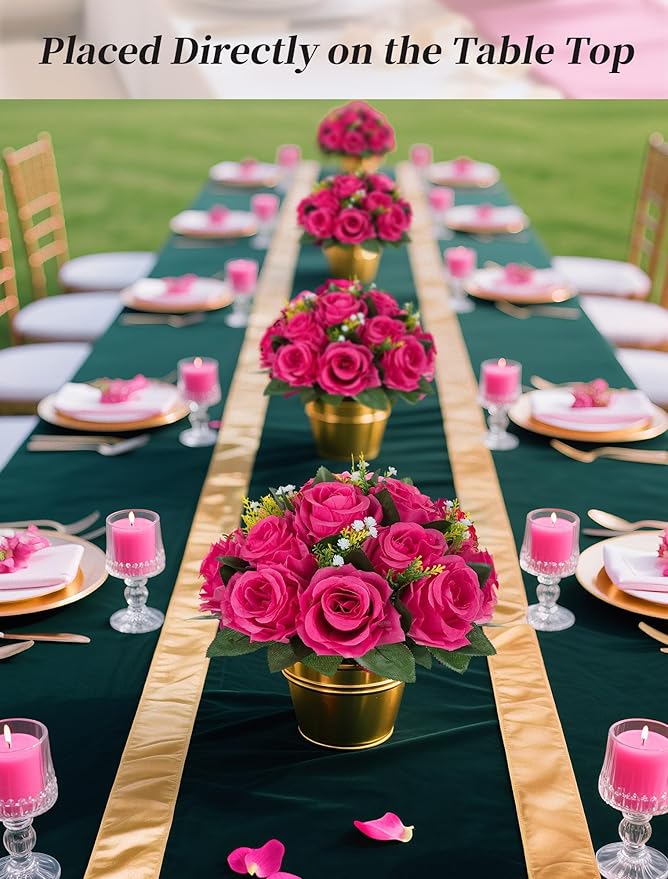 Artificial Flower Balls, Hot Pink Silk Roses, 10 Pack