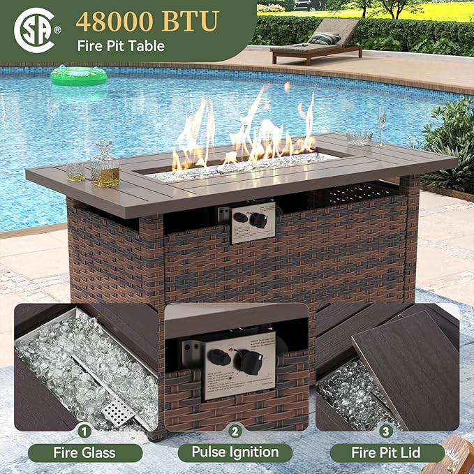 Aoxun 12 Piece Patio Furniture Set with 44” Fire Pit Table Wicker Rattan Outdoor Sectional Sofa Set with Coffee Table and Thickened Cushions, Grey (Waterproof Cover Included)