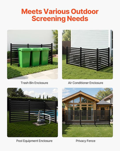 VEVOR 3 Panels Outdoor Privacy Screen, 50 x 48 in Air Conditioner Fence with 27.6 in Ground Stakes, Pool Equipment Enclosure, Vinyl Privacy Fence, Ideal for Trash Can and A/C Units, Black