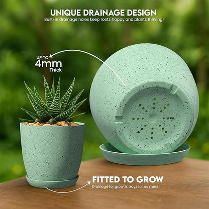 Utopia Home - Spotty Plant Pots Indoor with Drainage - 7/6.6/6/5.3/4.8 Inches Flower Pots - 10 Pack Plastic Planters - Ideal for Stocking Stuffers - (Speckled Mint, Pack of 10)