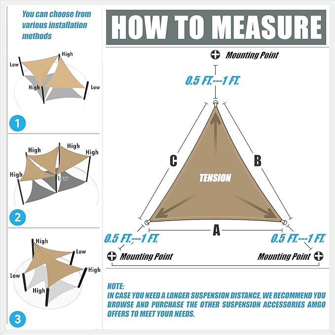 Amgo Custom Size 15' x 18' x 23.4' White Right Triangle Sun Shade Sail UPF50+ AGTAPRT12, Order to Make Canopy Awning, 95% UV Blockage, Water & Air Permeable, Commercial Standard (We Customize)