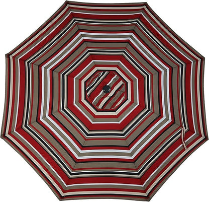 Sunnydaze Outdoor Patio Umbrella - Polyester Table Market Umbrella with Push-Button Tilt and Crank - 8 Sturdy Ribs - Awning Stripe - 9ft