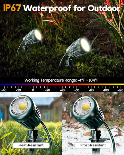 12V24V Low Voltage Landscape Lights Outdoor,6000K White LED Landscape Lights with 3 Color Lenses (Red,Yellow,Green),IP67 Waterproof Outdoor Spot Lights for Garden Passage Wall Tree Fence,2 Pack