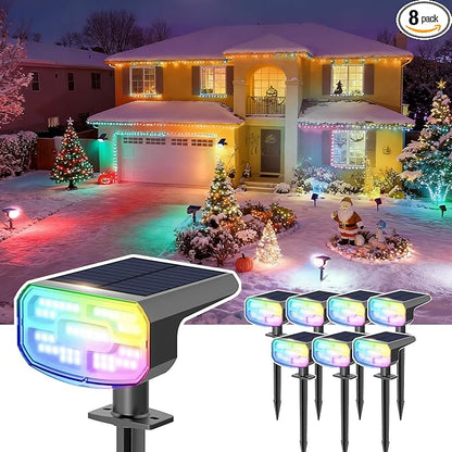 Color Changing Solar Spot Lights Outdoor Waterproof IP65,9 Lighting Modes Multicolor RGB Christmas Spotlight for Porches Yard Gardens Landscape Deconrations-8 Pack