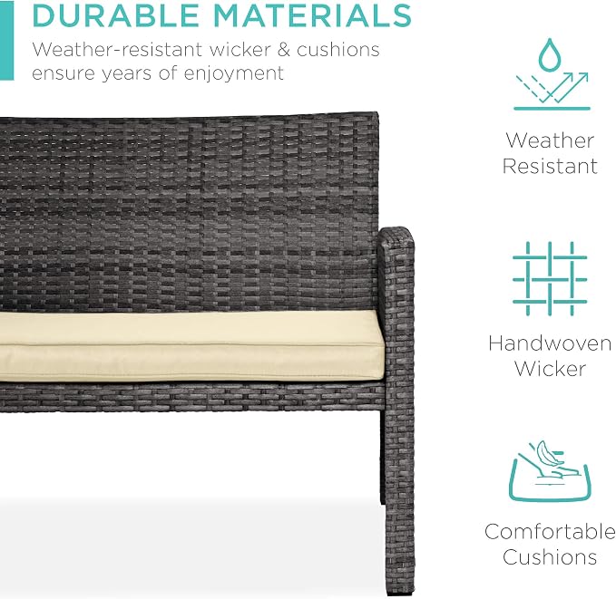 Conversation Set, 4-Piece Wicker Patio Set with Coffee Table, Gray/Cream
