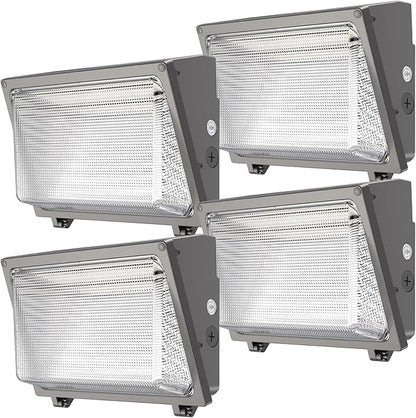 Glass Lens Wall Pack: 120W Outdoor LED Wall Lights 4Packs - 18000lm LED Wall Pack with photocell for Yard Entryways Walkways UL Listed