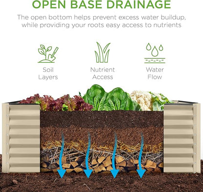 Best Choice Products 4x2x2ft Outdoor Metal Raised Garden Bed, Deep Root Box Planter for Vegetables, Flowers, Herbs, 119 Gallon Capacity, 100% Non Toxic Materials - Beige