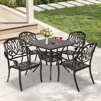 Patio Dining Table,Cast Aluminum Patio Tables with Umbrella Hole, Outdoor Bistro Table for Backyard, Garden, Patio (35" Round Table)