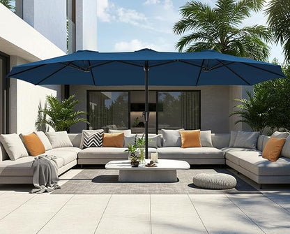 SUPERJARE 15FT Outdoor Umbrella for Patio, Double sided Pool Umbrellas with Fade Resistant Canopy, Large Table Umbrella for Deck, Market, Backyard - Navy Blue