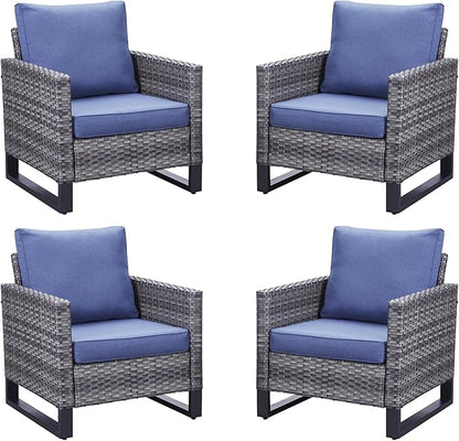 Belord Outdoor Wicker Chair Patio Chairs Set of 4, All Weather Rattan Club Chairs 4 Piece Furniture Set with Leveling Feet Water-Resistant Cushion Anti-Rust Frame