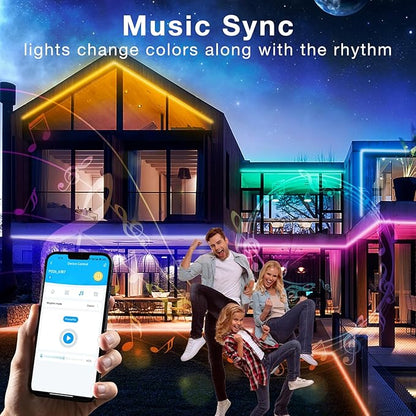 Outdoor LED Strip Lights Waterproof 100ft, IP67 Waterproof LED Light Strips with Remote, Music Sync APP Control, RGB Color Changing LED Lights for Eaves, Roof, Pool, Patio, Outdoor Decorations