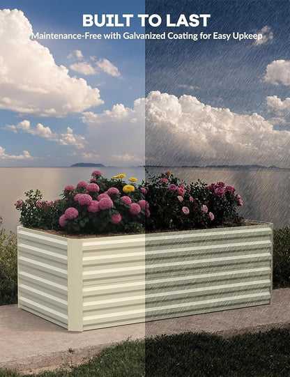 CABIHOME 2 Pcs 6x3x2 Ft Galvanized Raised Garden Bed, Deep Root Planter Box for Vegetables, Flowers, Herbs- Large Metal Raised Garden Bed Kit for Outdoor Use, Beige