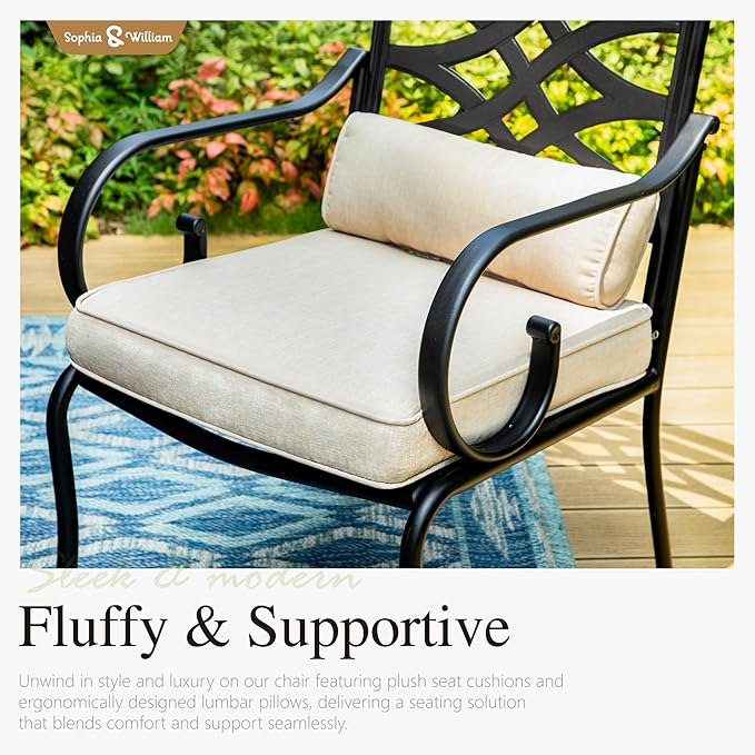 Sophia and William Outdoor Patio Dining Set for 4, Outdoor Table and Chairs, Removable Seat Cushions, Black 42" Round Patio Dining Table