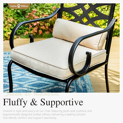 Sophia and William Outdoor Patio Dining Set for 4, Outdoor Table and Chairs, Removable Seat Cushions, Black 37" Patio Dining Table