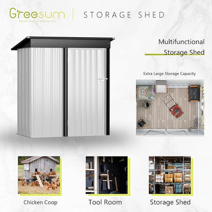 Greesum Metal Outdoor Storage Shed 5FT x 3FT, Steel Utility Tool Shed Storage House with Door & Lock, Metal Sheds Outdoor Storage for Backyard Garden Patio Lawn, White
