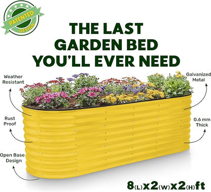 Plant & Plot Galvanized Raised Garden Beds Outdoor // 8×2×2 ft Planter Raised Beds for Gardening, Vegetables, Flowers // Large Metal Garden Box (Yellow) // Patented Tool-Free Design