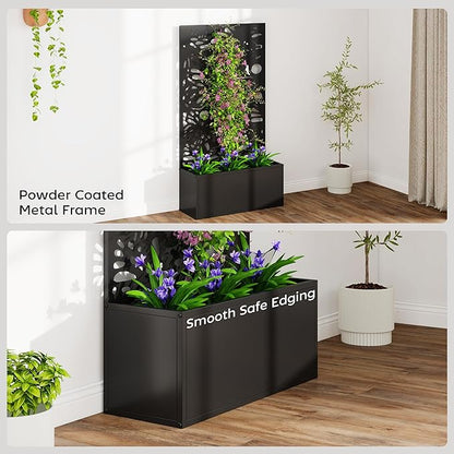 Outsunny Metal Raised Garden Bed with Trellis for Climbing Plants, Freestanding or Wall Mounted Flower Bed with Privacy Panel, Butterfly Cut-Out Outdoor Planter Box for Garden, Patio, Balcony