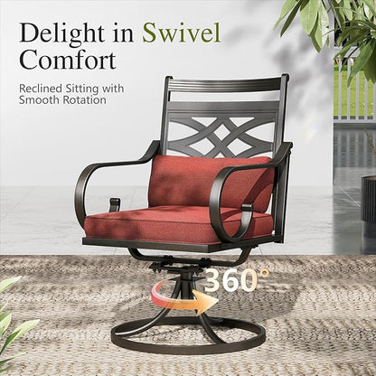 Sophia and William Outdoor Patio Dining Set for 6, Outdoor Table and Chairs, Removable Red Seat Cushions, 4 Fixed，2 Swivel Chairs, 60" Black Patio Dining Table,Red