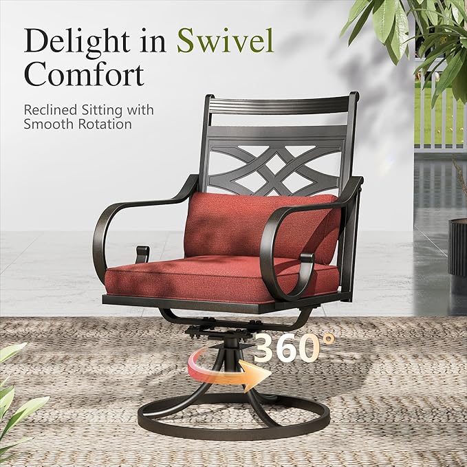 Sophia and William Outdoor Patio Dining Set for 6, Outdoor Table and Chairs, Removable Seat Cushions, 4 Fixed，2 Swivel Chairs, 60" Black Patio Dining Table,Red