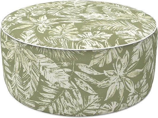 LVTXIII Inflatable Stool Ottoman Footrest with Handle, Decorative Fade-Resistant Foot Stool, Indoor or Outdoor Pouf for Home Garden and Camping Use, D21 x W 21 x H9, Tropical Leaf Green