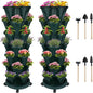 DUNCHATY Stackable Planter, Vertical Garden Planter with Wheels and Tools, Self Watering Strawberry Planter Indoor/Outdoor 7 Tier Herb Planter Pots for Growing Vegetables and Succulents,Pine Green