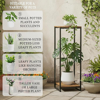 34" Tall Plant Stand Indoor, 2-Tier Modern Plant Shelf, Corner Flower Pot Holder Organizer for Living Room Balcony Patio Garden (Rustic Brown)